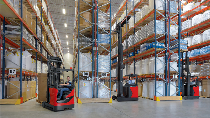 linde reach truck in warehouse